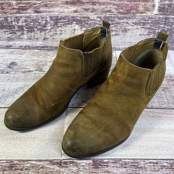 Tommy Hilfiger Womens 8 M Chelsea Booties Brown Leather Ankle Top Slip-On Shoes - Picture 14 of 16